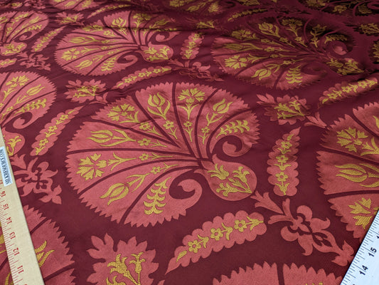 100%silk Lampas Tulip Fan Damask 536 "lacquer" Hot Red Pink Gold Bty MSRP USD296/y!