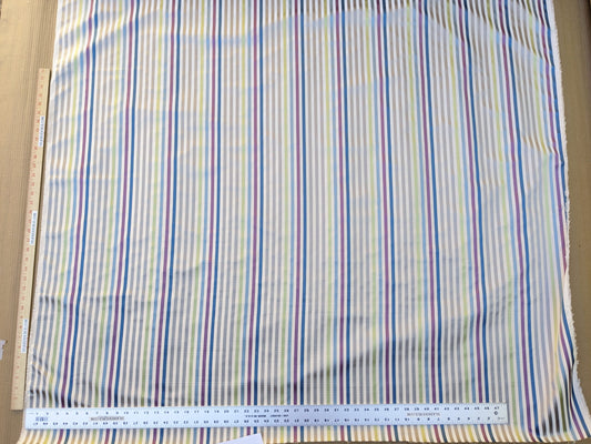By Yard Tribolo Silver Blue Red Plum Spring Green on Beige Silk Stripe Scalamandre MSRP USD 200USD/Y
