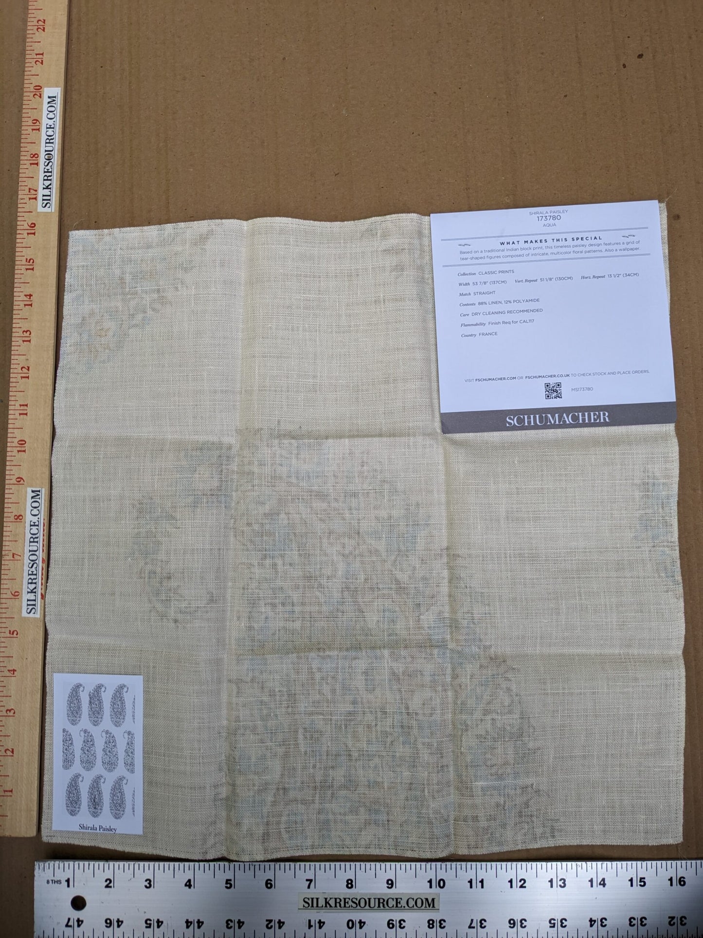 Schumacher Shirala Paisley in Aqua Multicolor floral patterns Wallpaper MSRP USD 368/y