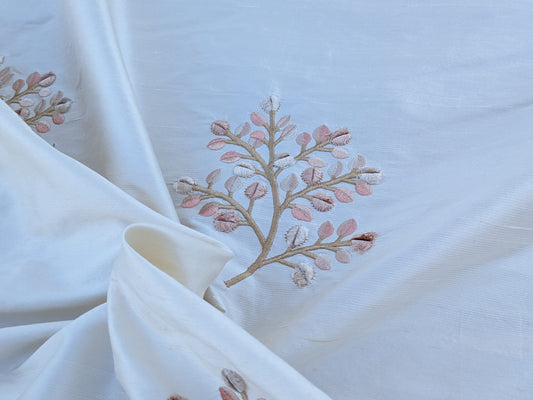 By Yd Kravet Silk Dupioni Embroidery White Pink Sprig MSRP USD 100+/Y