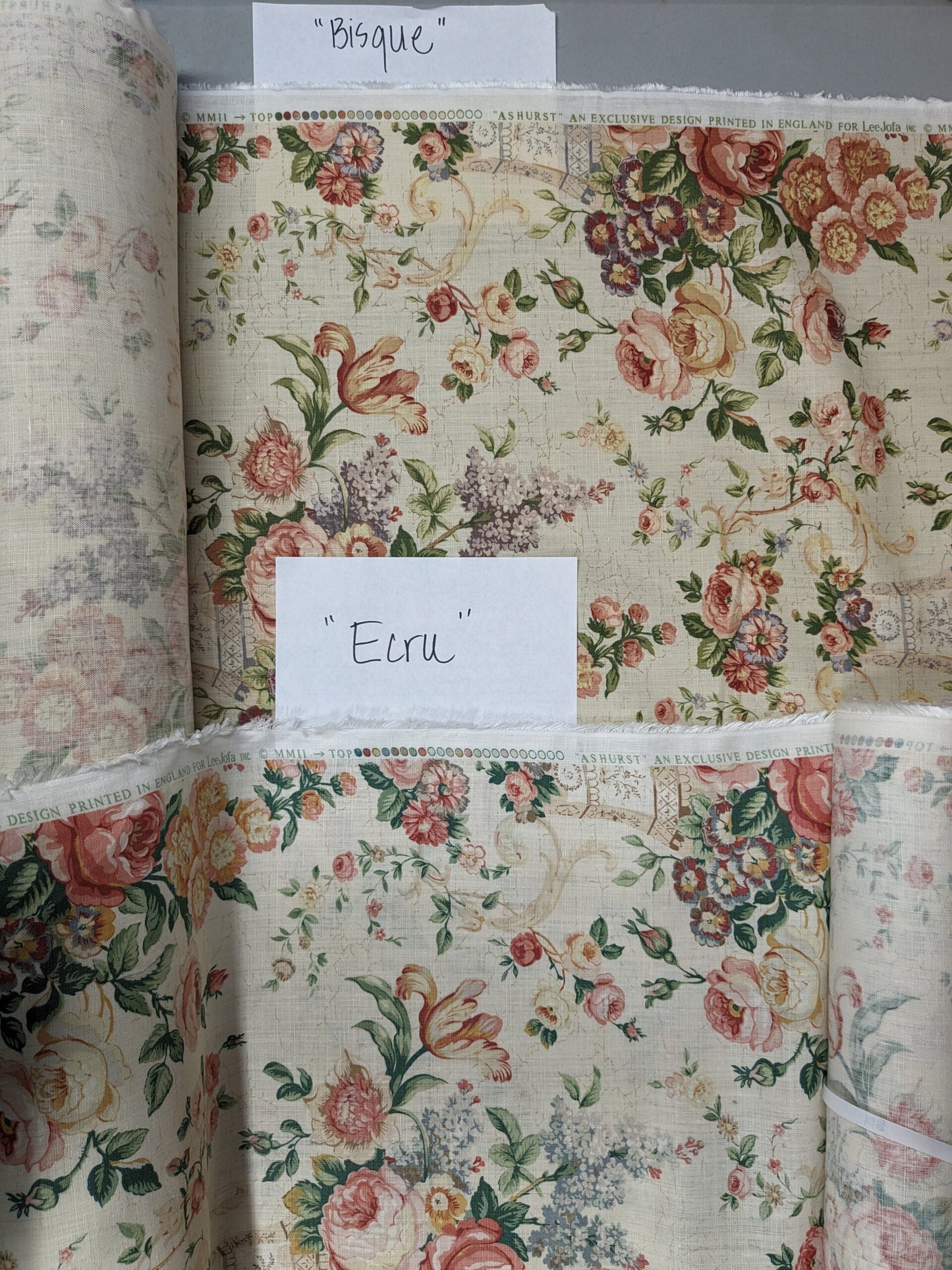 Bty Lee Jofa Ashurst Peony Tulip Lilac Rose 100%linen On Bisque English Chintz