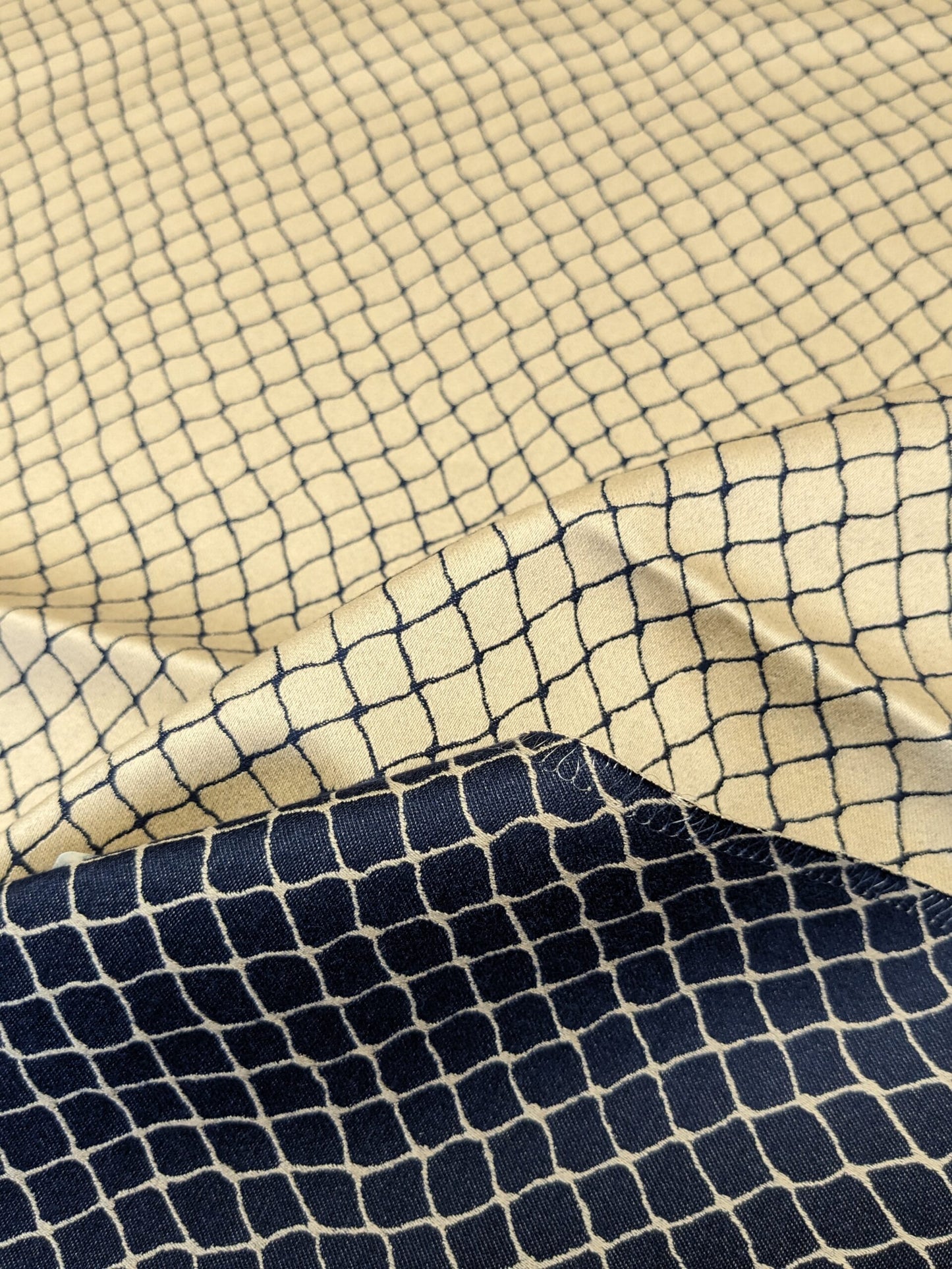 8 EV34 Special Square Jean Paul Gaultier Cabaret Chair Reversible Small Jacquard Diamond Navy Blue Beige Cotton MSRP USD300+/y