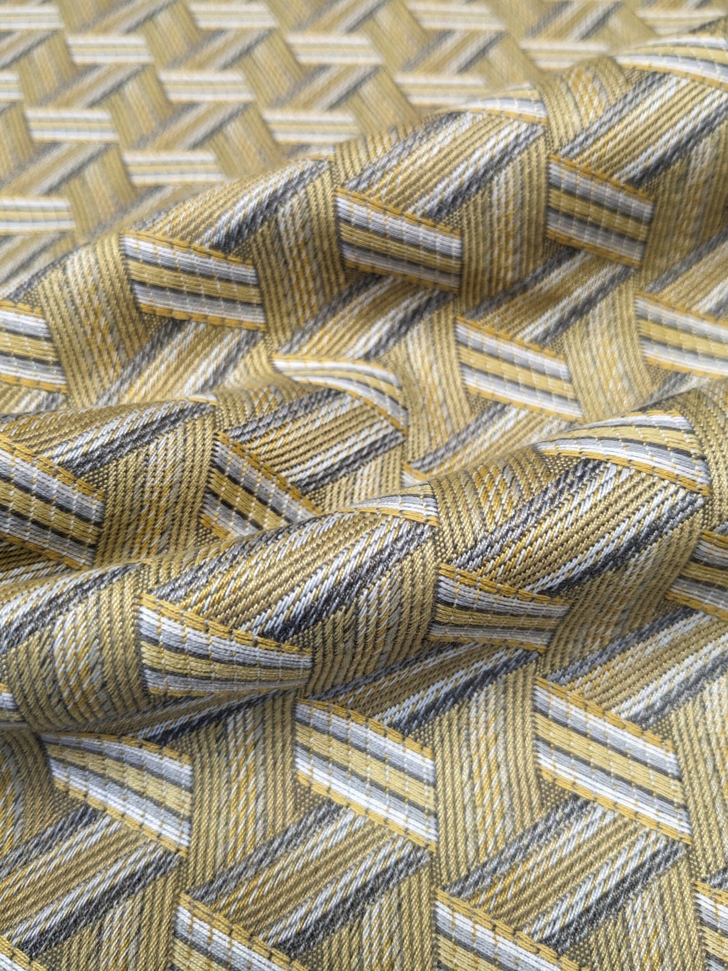 11 EV34 Special Square Jacquard by Lelievre Paris Tribu Paille Large Jacquard Yellow Gray Polyester Geometric Graphic MSRP USD576/y