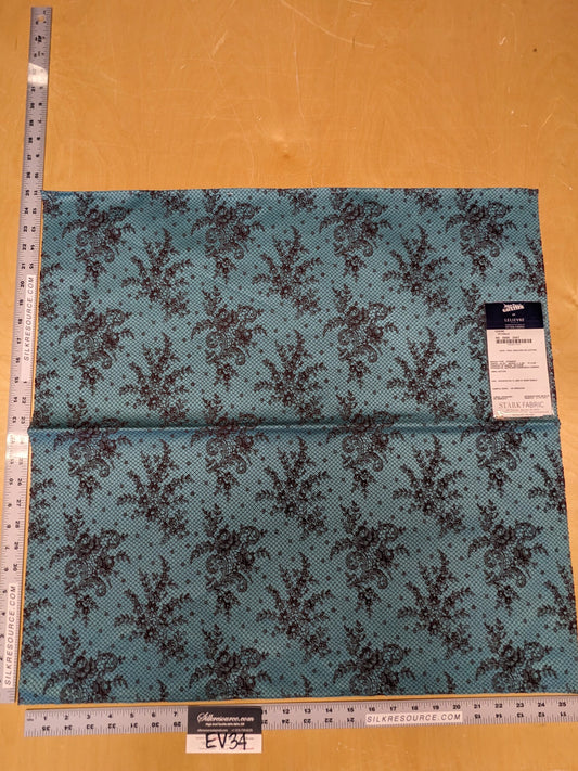 22 EV34 Special Square Jacquard by Lelievre Paris Casino Petrole Cotton Light Blue Black Large Jacquard Botanical Floral MSRP USD300+/y