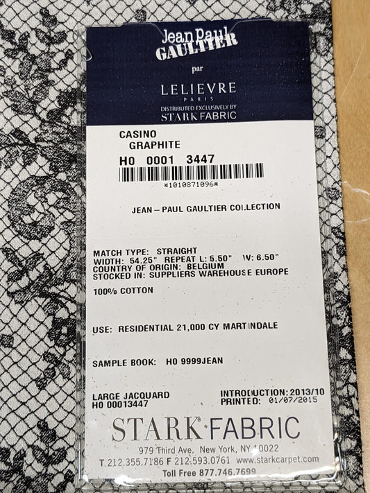 27 EV34 Special Square Jacquard by Lelievre Paris Casino Graphite Cotton Gray White Large Jacquard Botanical Floral MSRP USD300+/y