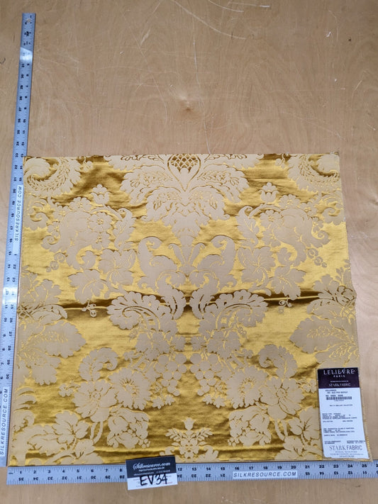 28 EV34 Special Square Jacquard by Lelievre Collonges Or Gold Cotton Embroidery Damask MSRP USD300+/y