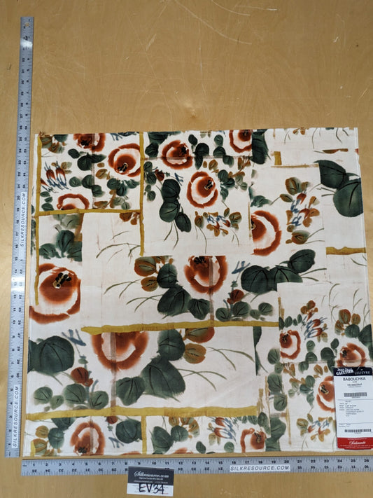 32 EV34 Special Square Printed Fabric by Jean Paul Gaultier Lelievre Babouchka Dore Orange Green White Floral Abstract MSRP USD300+/y