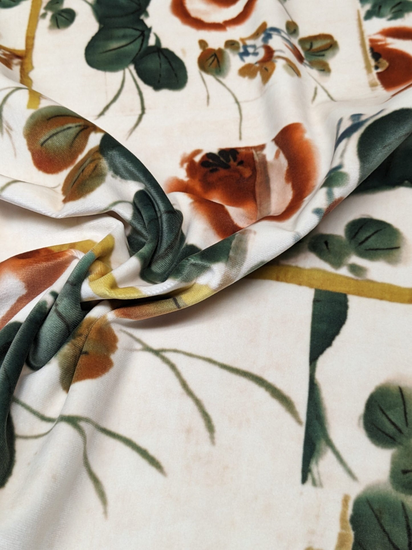 32 EV34 Special Square Printed Fabric by Jean Paul Gaultier Lelievre Babouchka Dore Orange Green White Floral Abstract MSRP USD300+/y