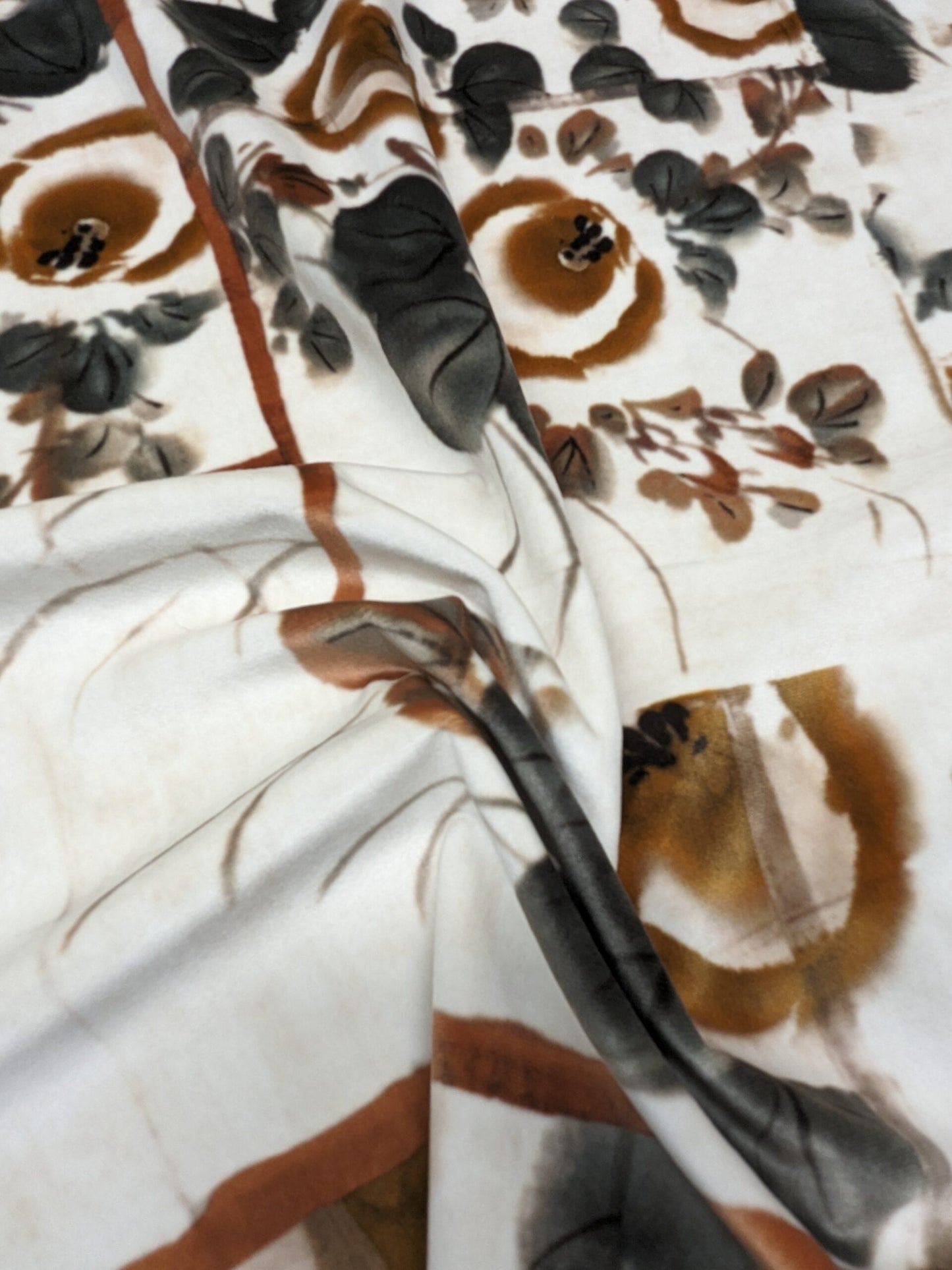 33 EV34 Special Square Printed Fabric by Jean Paul Gaultier Lelievre Babouchka Naturel Brown Green White Floral Abstract MSRP USD300+/y