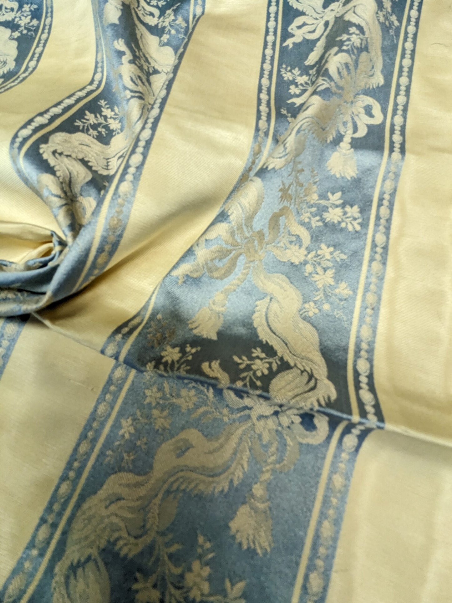 53 EV34 Special Square Jacquard by Tassinari & Chatel Les Rubans Bleu Blue Beige Stripe MSRP USD 1000+/y