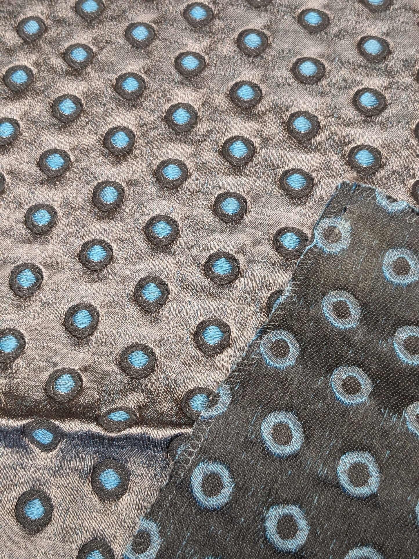 57 EV34 Special Square Jacquard by Lelievre Paris Pelligrina Lapis Gray Blue Dot Circle Small Scale MSRP USD 300+/y