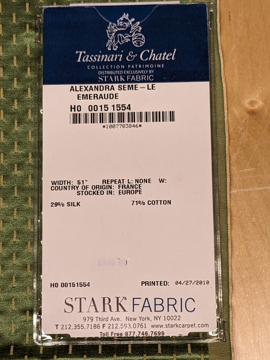 65 EV34 Special Square Jacquard by Tassinari and Chatel Alexandra Seme Le Emeraude Green Small Scale Texture MSRP USD 300+/y