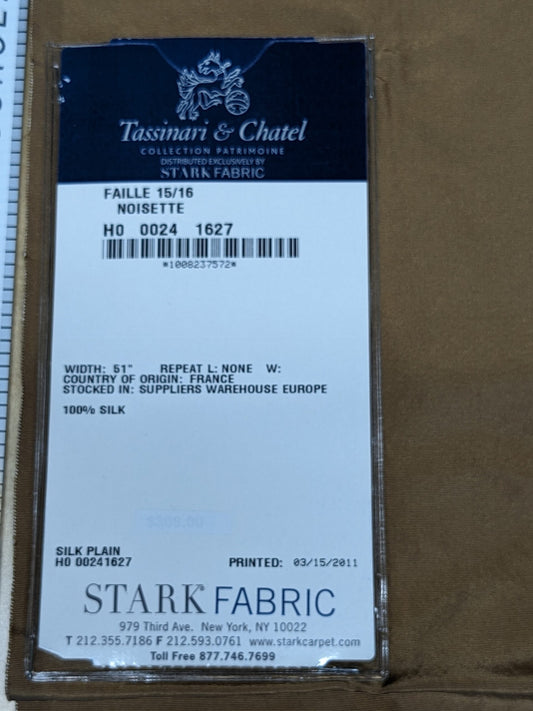 81 EV34 Special Square Plain Fabric by Tassinari and Chatel Faille Noisette Brown Silk Plain MSRP USD1400+/y