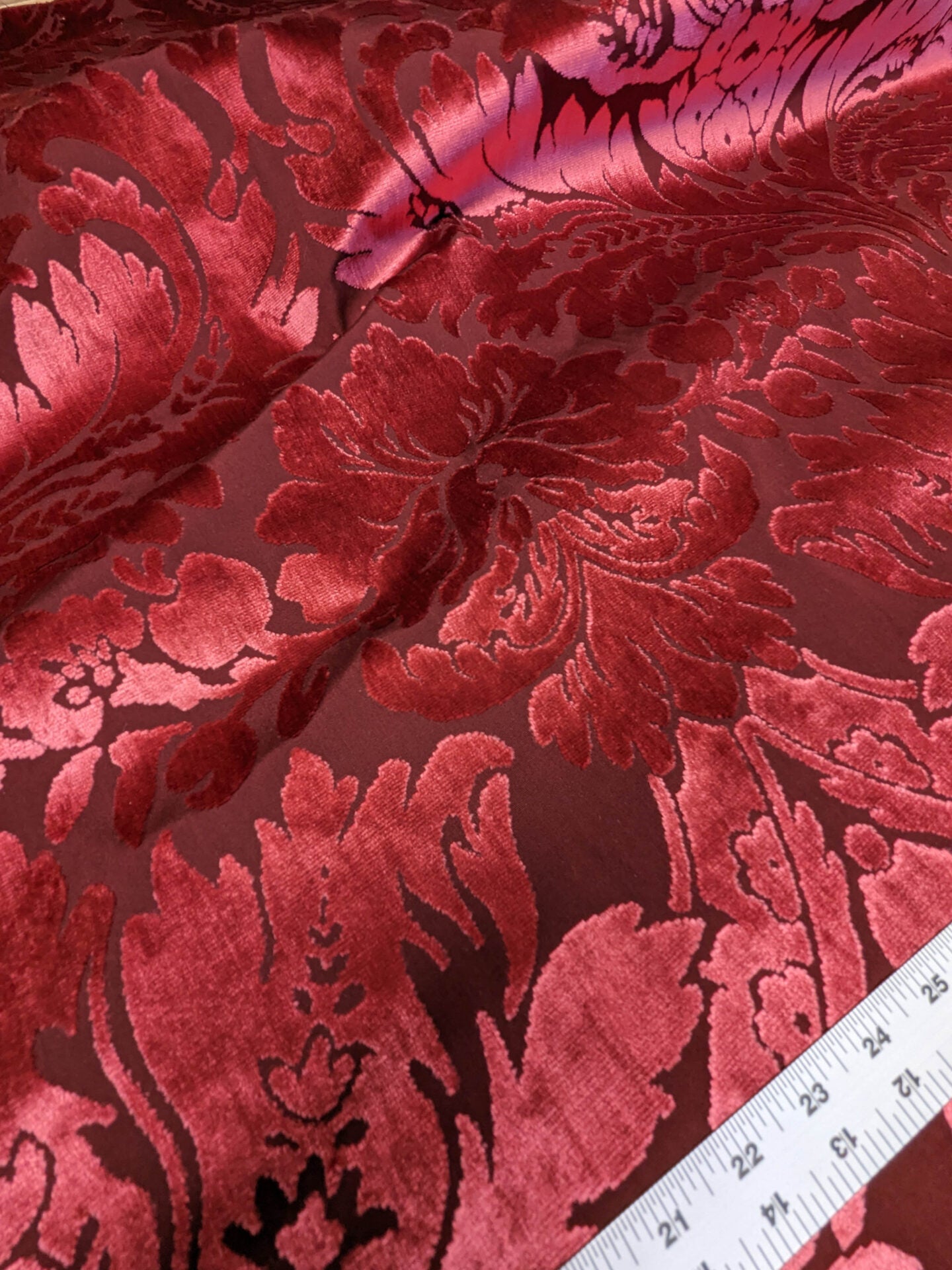 By yard Scalamandre Stan Hywet Silk Cotton Velvet Damask Red Renaissance Cut Velvet MSRP USD 922/y