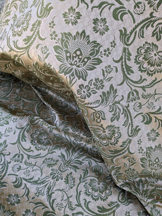 In Name of Rose Medallion Acanthus Renaissance Silk Damask Jacquard Pale Green & Gold MSRP USD 225Y