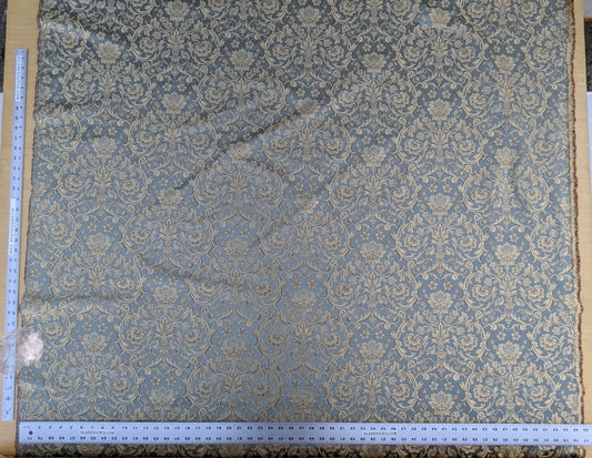 In Name of Rose Medallion Acanthus Renaissance Silk Damask Jacquard Blue & Gold MSRP USD 225Y