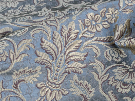 In Name of Rose Medallion Acanthus Renaissance Silk Damask Jacquard Blue & Gold MSRP USD 225Y