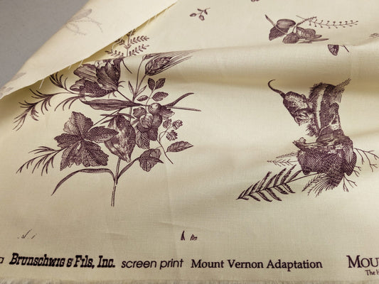 Brunschwig & Fils Chinoisere A L'americaine Toile Berry Plum Deep Purple White Cotton Bird Animal Spider from Mount Vernon Bty