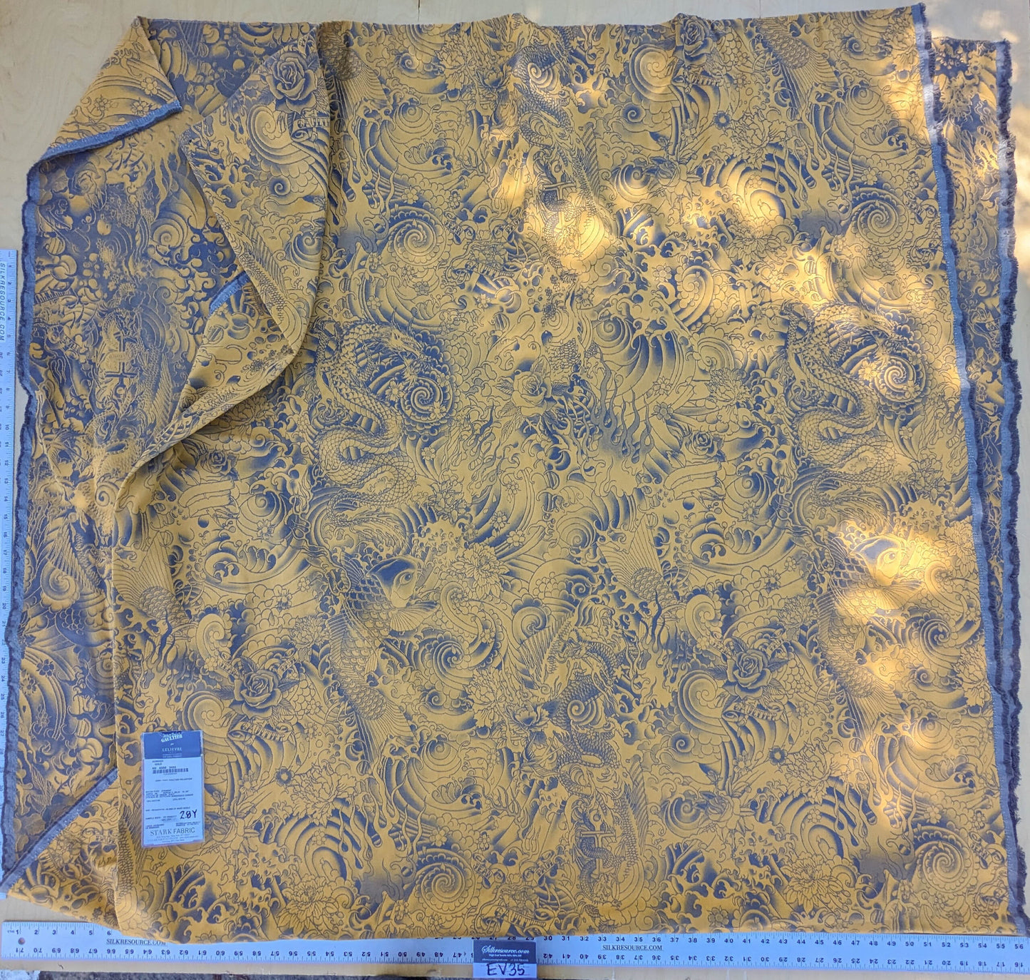 2 EV35 Length 2.8y Jean Paul Gaultier Komodo Gold Blue Chinoiserie Fish Dragon Bird Animal MSRP USD 772/y