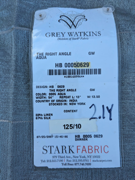 12 EV35 Length 2.1y Grey Watkins The Right Angle Aqua Blue Damask Geometric MSRP USD 264/y