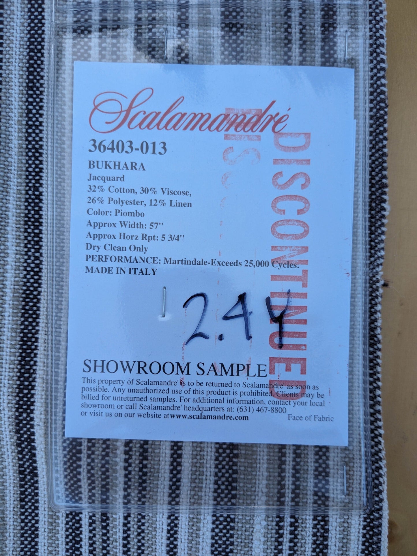 29 EV35 Length 2.4y Scalamandre Bukhara Piombo Brown White Stripe MSRP USD 300+/y