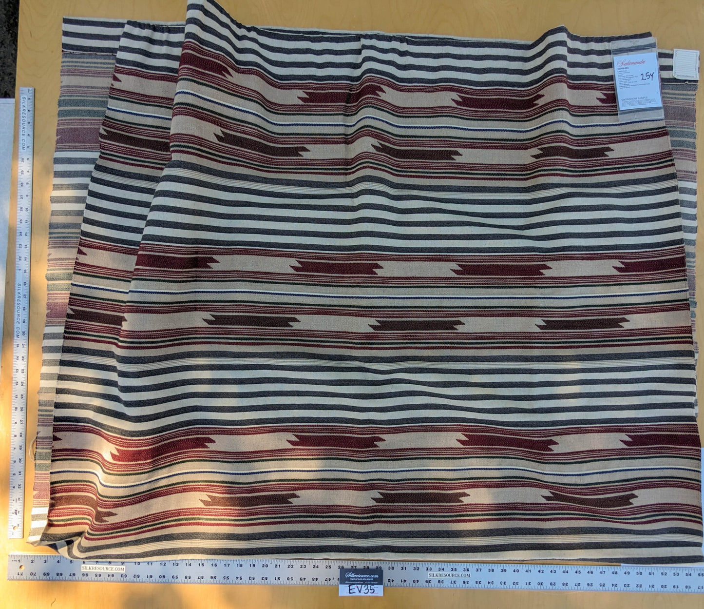 44 EV35 Length 2.5y Scalamandre Cheyenne Bordeauz Zolfo Red Beige White Jacquard Graphic Stripe MSRP USD 200+/y