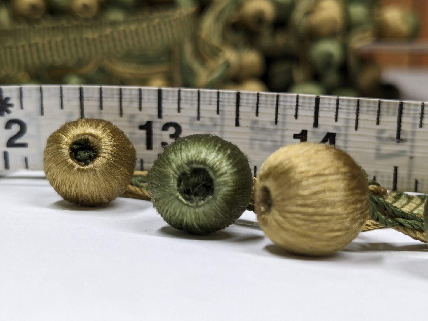 Scalamandre Buddy Fern & Avocado Green Gold Ball Silk Trim Hand Made MSRP USD 238/y