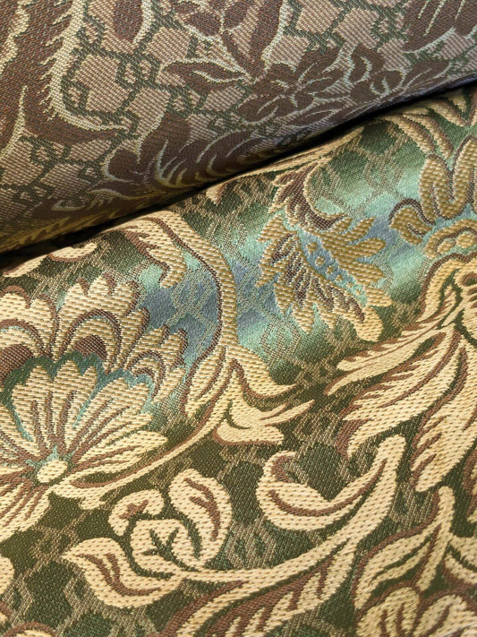 In Name of Rose Medallion Acanthus Renaissance Silk Damask Jacquard Jewel Green & Gold MSRP USD 225Y