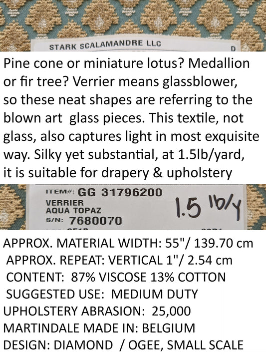Scalamandre Old World Weavers Verrier Aqua Topaz Blue Diamond Ogee Small Scale MSRP USD668/y