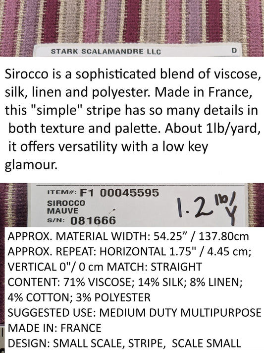 by yard Scalamandre Sirocco Mauve Purple Silk Stripe MSRP USD320/y