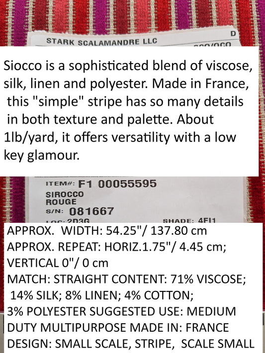 by yard Scalamandre Sirocco Rouge Red Purple Stripe MSRP USD320/y