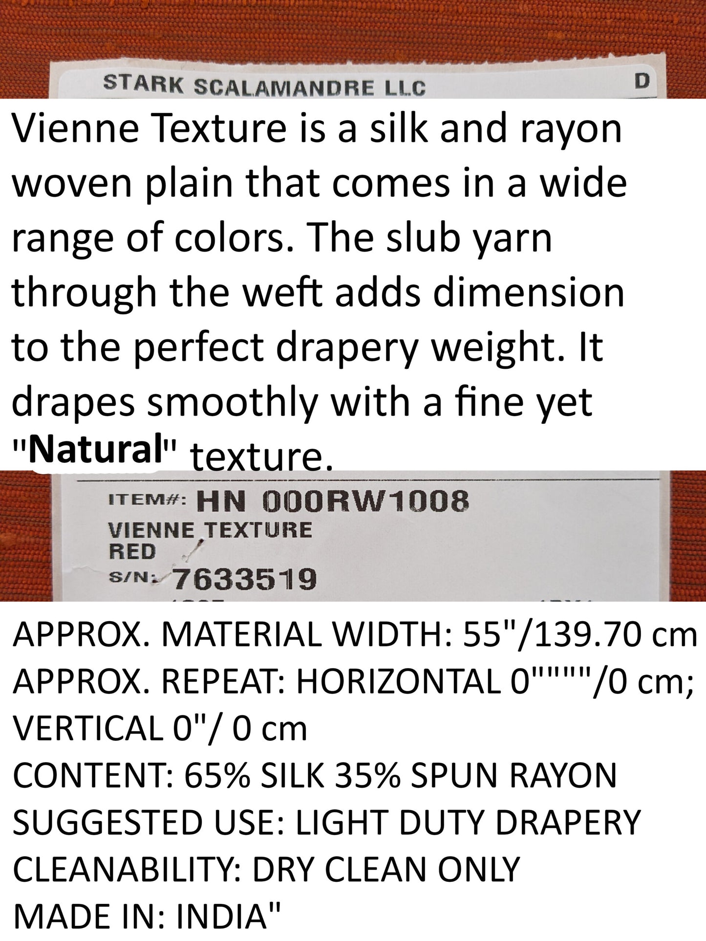 Scalamandre Vienne Texture Red Silk Solid Texture MSRP USD 276/y