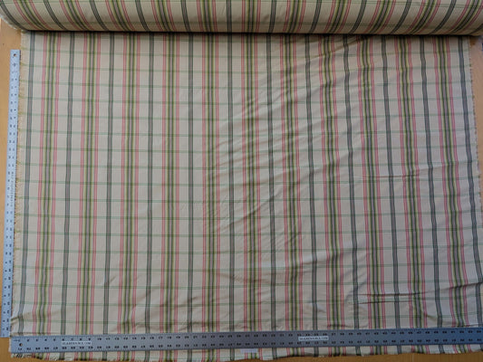 Scalamandre Leith Plaid Taffeta Cream Pink Green Stripe Silk Scottish Tartan MSRP USD 228/y