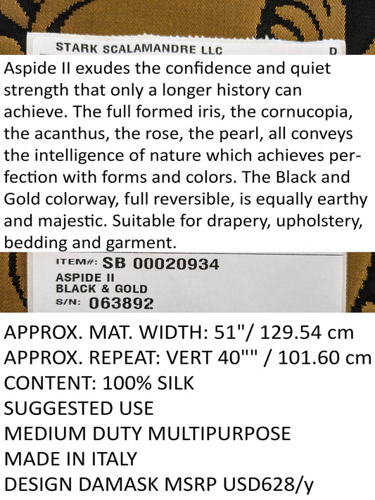 Scalamandre Aspide II Black & Gold Damask MSRP USD 628/y