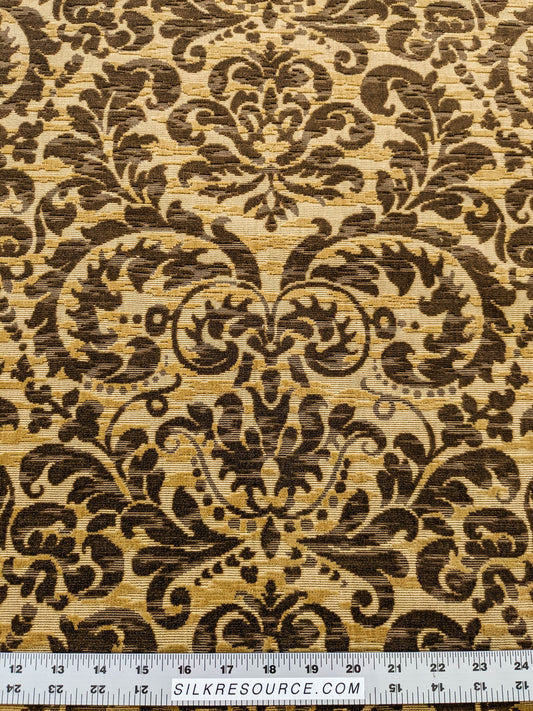 Scalamandre Vendome Camel Brown Cut Velvet Brown Gold Florentine Renaissance Damask MSRP USD292/y