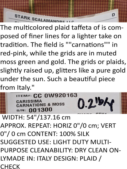 Scalamandre Carissima Carnations Moss Red Green Plaid Check MSRP USD 184/y