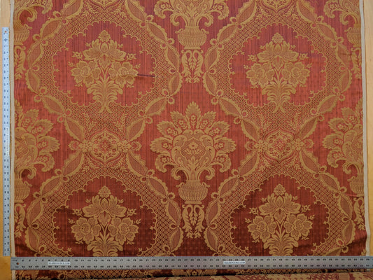 Scalamandre Bosfo Damask Red/ Gold Cotton Strie Damask Rose Greek Urn Medallion MSRP USD 284/y