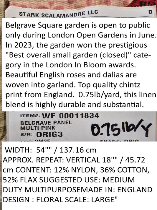 Scalamandre Belgrave Panel Multi Pink Red Green White Floral Large Scale MSRP USD 170/y