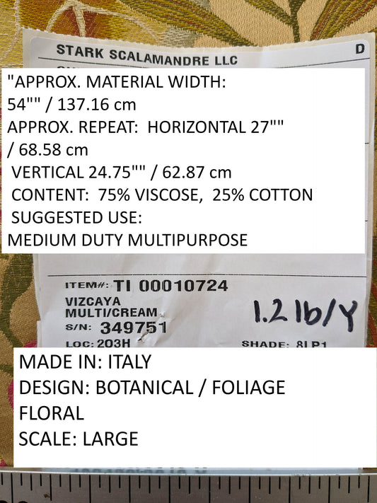 Scalamandre Vizcaya Multi/Cream Beige Cream Red Floral Botanical Foliage MSRP USD 340/y