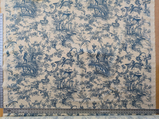 Scalamandre Sungari Blue Beige Historic Landscape Chinoiserie Scenic Toile de Jouy Cotton MSRP USD 200+/y