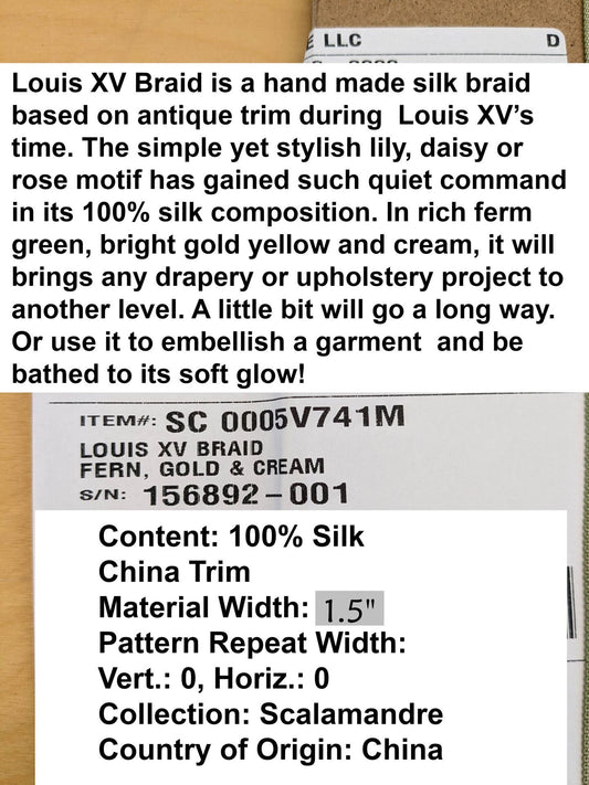Scalamandre Louis XV Braid Fern Gold & Green MSRP USD 130/y