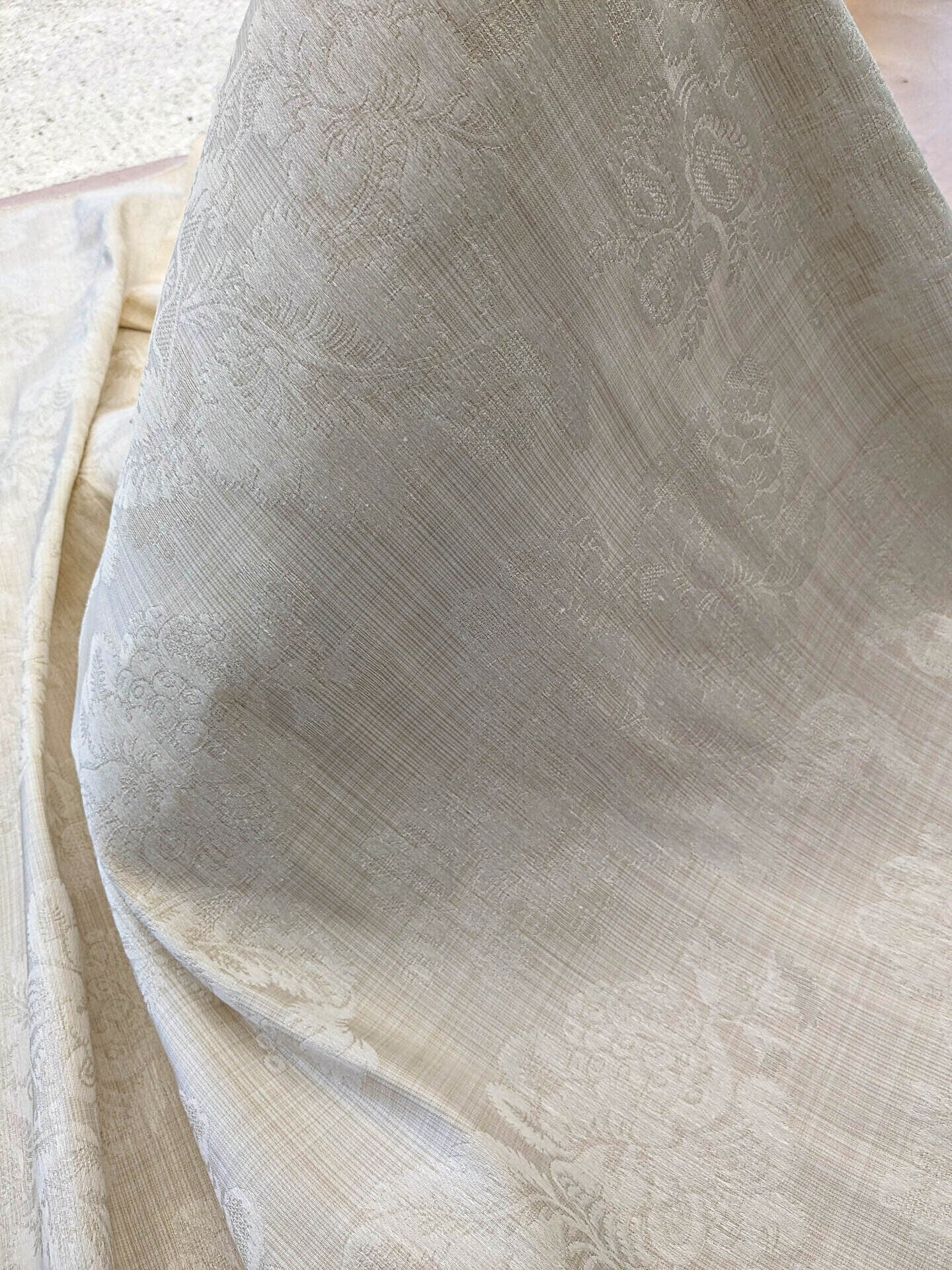 Scalamandre Uppsala Ivory on Birch Strie White Cream Silk Damask MSRP USD 588/y