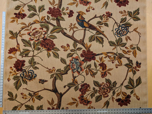 Scalamandre Faissan on Hessian Rust Brown Red Green Blue 100% Jute Bird Animals Tree Foliage MSRP USD 496/y