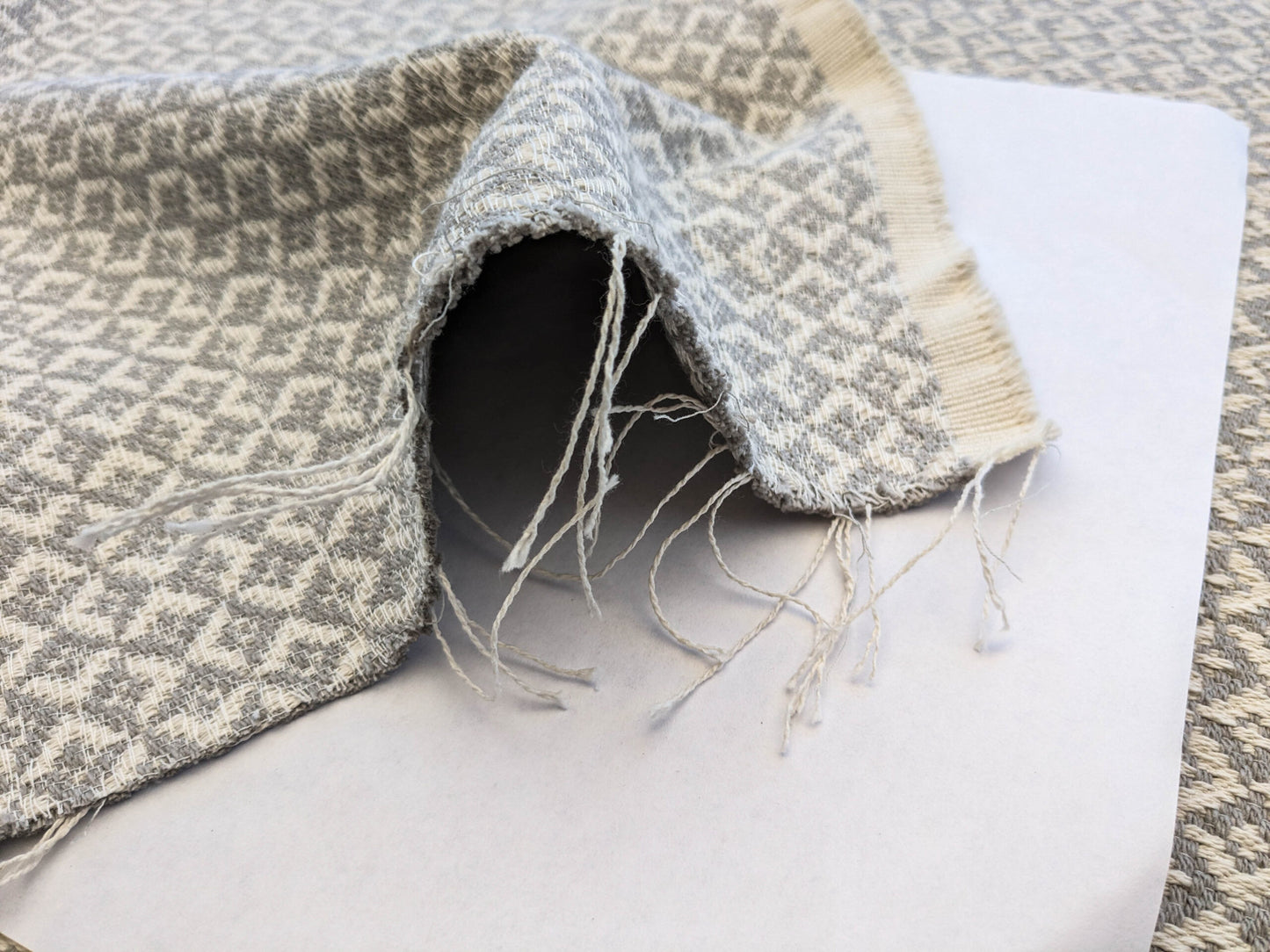 Scalamandre Khiva Weave Pearl Gray White Small Scale Geometric Diamond 100% Cotton MSRP USD180/yd