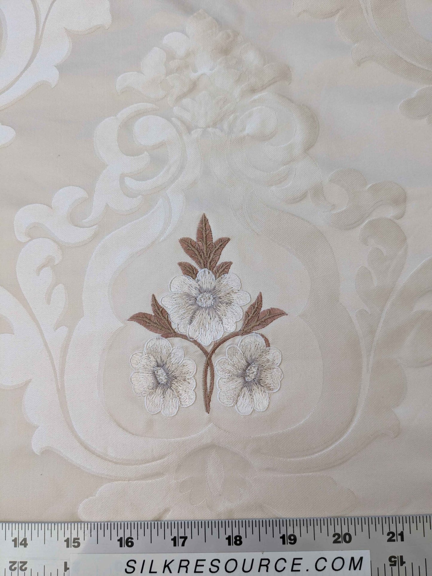 Scalamandre Silk Damask Ivory Cream Floral Botanical Medallion French Court Embroidery 56" x 47"
