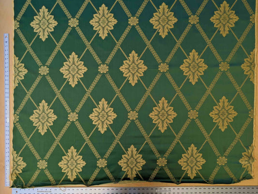 2.5y Scalamandre Diamond Lattice Green Gold Neoclassical Silk Brocade Large Pattern
