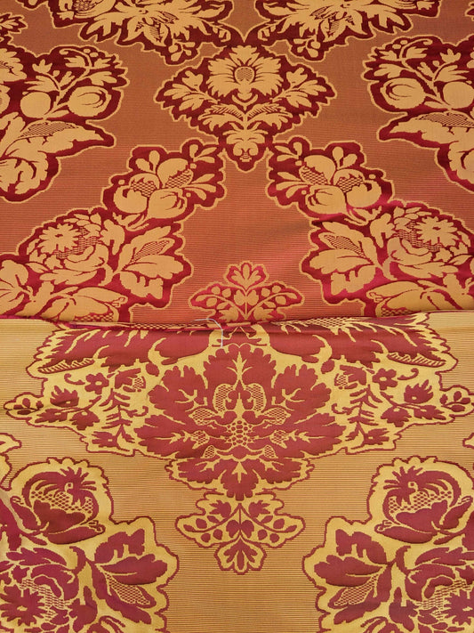 By yard Scalamandre Red Damask Medallion Botanical Renaissance Reversible Historical MSRP USD400+/Y