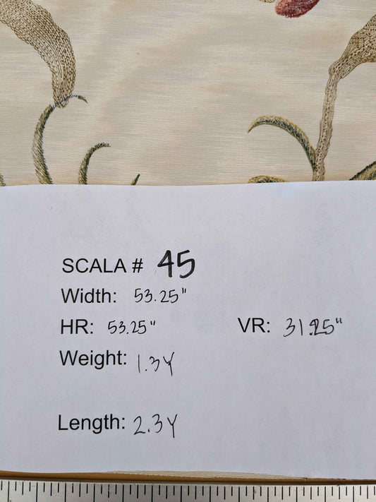 2.3y Scalamandre Birds Botanical Floral Botanical Tree Cream White