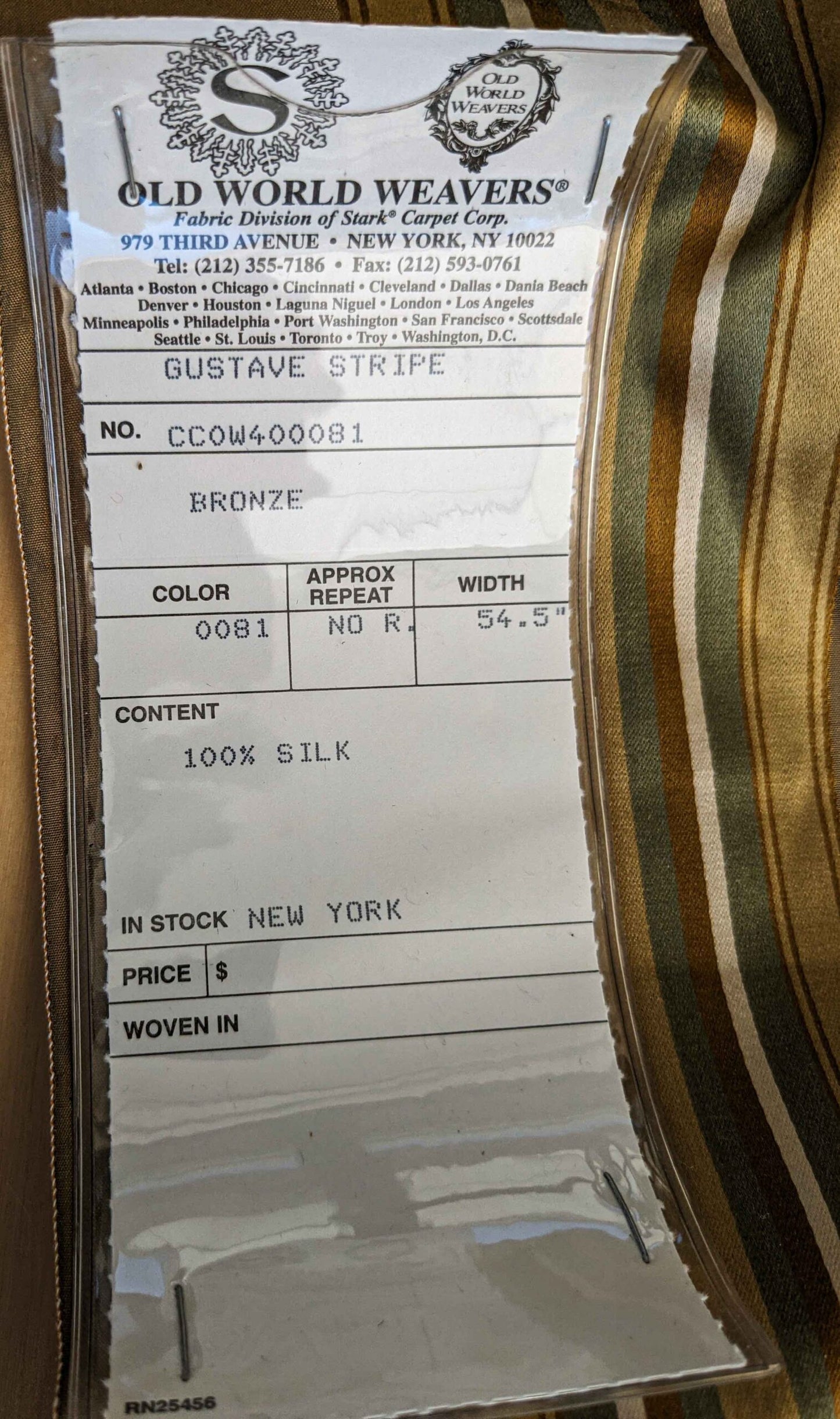 0.8y Scalamandre Gustave Stripe Bronze Brown Gold Green Old World Weavers 100% Silk Stripe