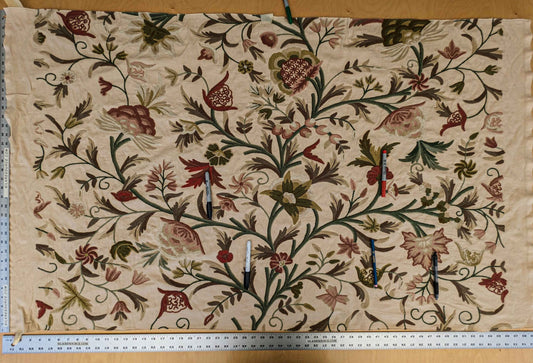 37"w x 59"l Scalamandre Floral Botanical Tree Foliage Brown Green Red on Beige Embroidery Historical